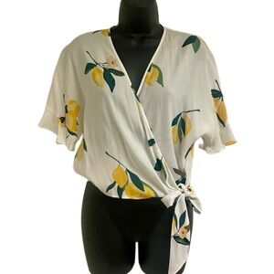 Rails Lemon Print V-Neck Short Sleeve Wrap Blouse